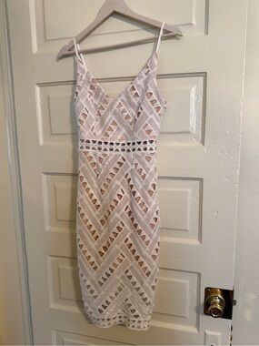 The Vintage Shop White Lace Midi Dress with Geometric Cutouts